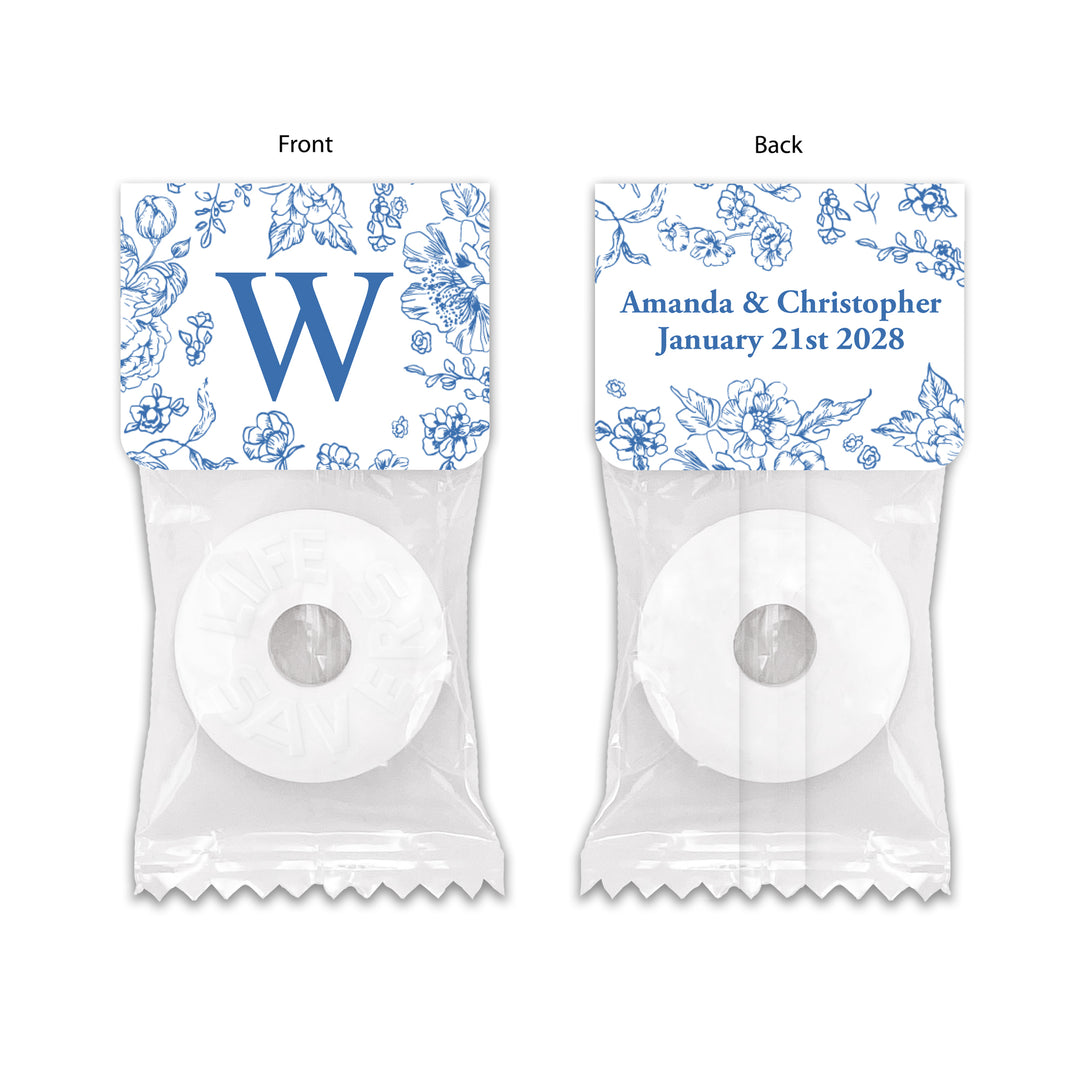 Mint to Be Wedding Favors, Wedding Favor Mints, Blue Chinoiserie, French Blue Toile Monogram Life Saver Mints