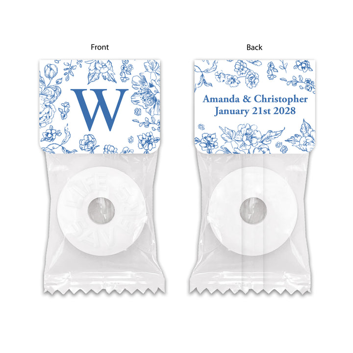 Mint to Be Wedding Favors, Wedding Favor Mints, Blue Chinoiserie, French Blue Toile Monogram Life Saver Mints