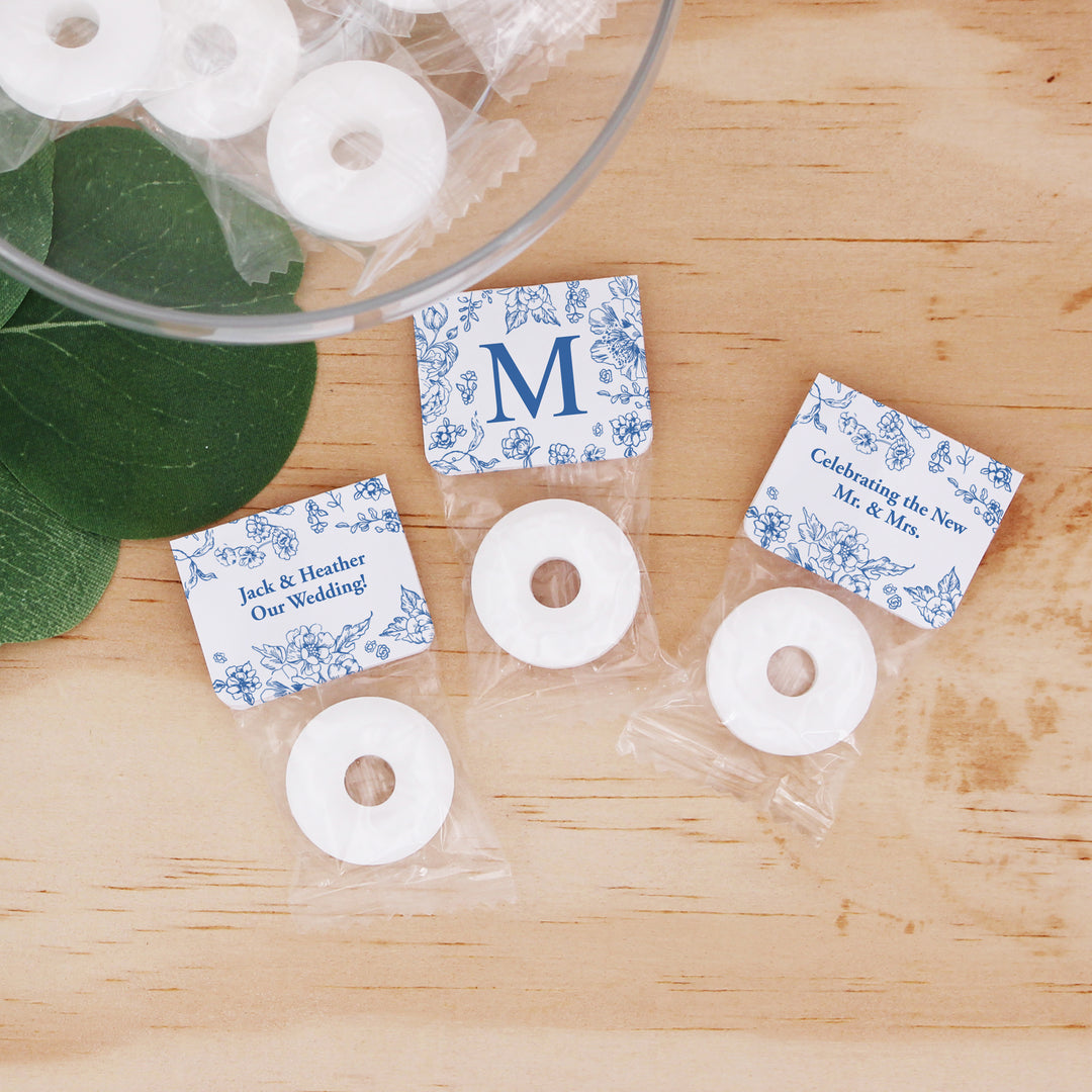 Mint to Be Wedding Favors, Wedding Favor Mints, Blue Chinoiserie, French Blue Toile Monogram Life Saver Mints