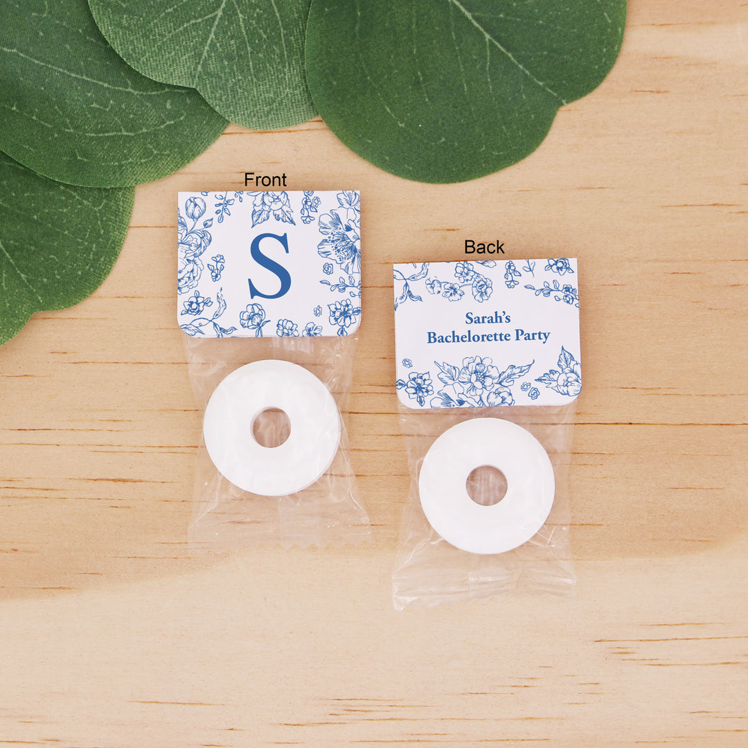 Mint to Be Wedding Favors, Wedding Favor Mints, Blue Chinoiserie, French Blue Toile Monogram Life Saver Mints