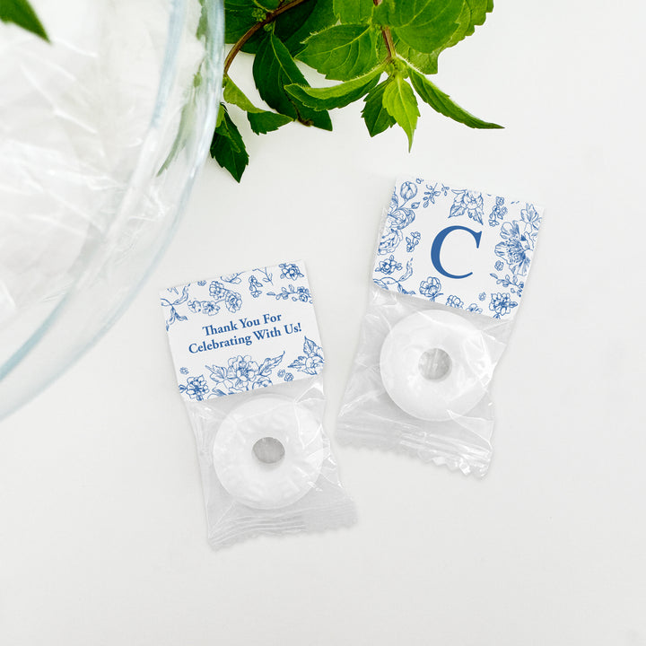 Mint to Be Wedding Favors, Wedding Favor Mints, Blue Chinoiserie, French Blue Toile Monogram Life Saver Mints