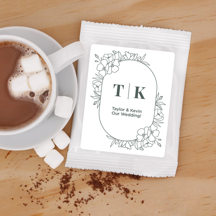 Personalized Hot Chocolate Wedding Favors, Floral Line Drawing