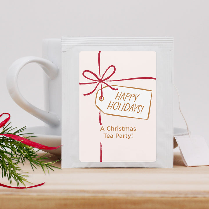 Personalized Christmas Tea Favors, Ribbon Bow Gift Tag