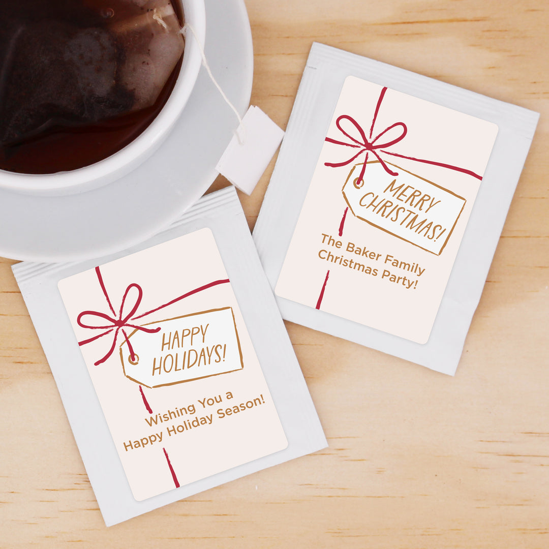 Personalized Christmas Tea Favors, Ribbon Bow Gift Tag