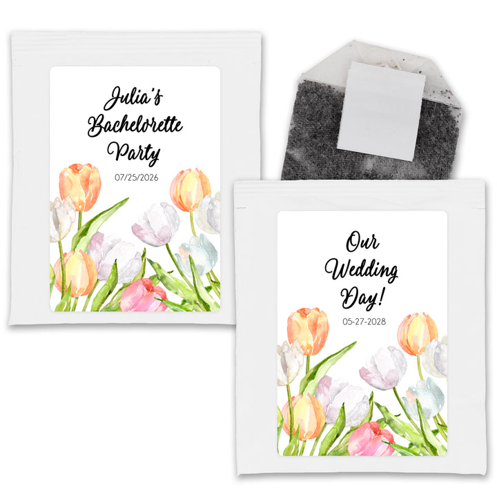 Bridal Shower Personalized Tea Bags, Watercolor Tulips