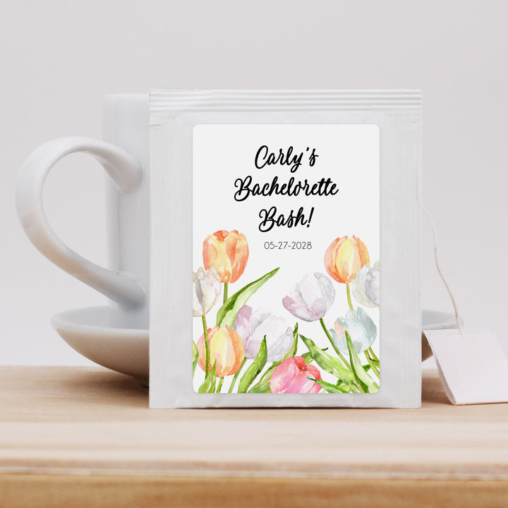 Bridal Shower Personalized Tea Bags, Watercolor Tulips