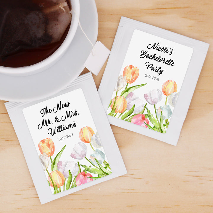 Bridal Shower Personalized Tea Bags, Watercolor Tulips