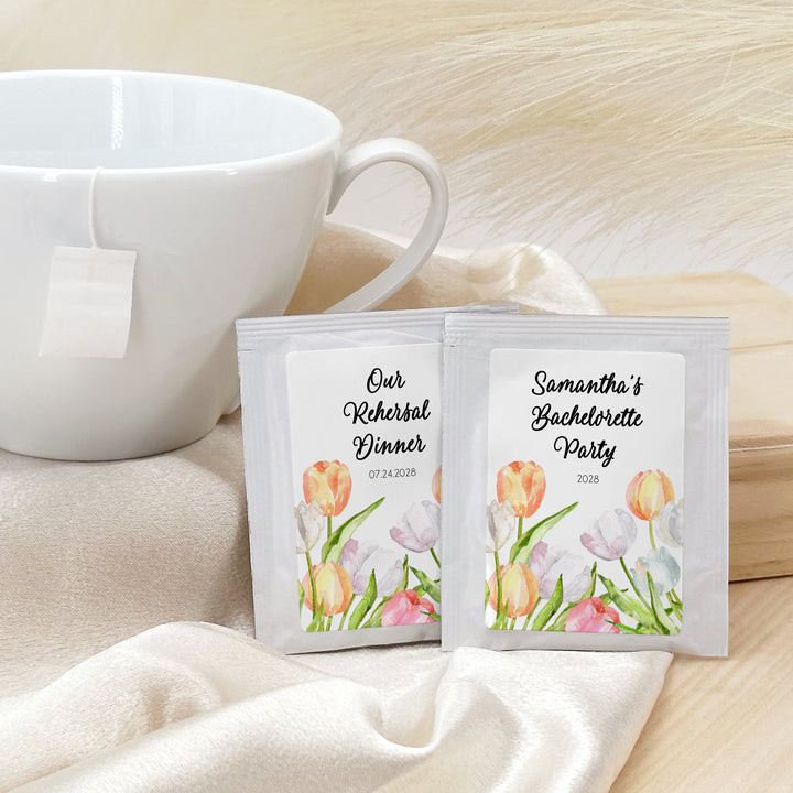 Bridal Shower Personalized Tea Bags, Watercolor Tulips