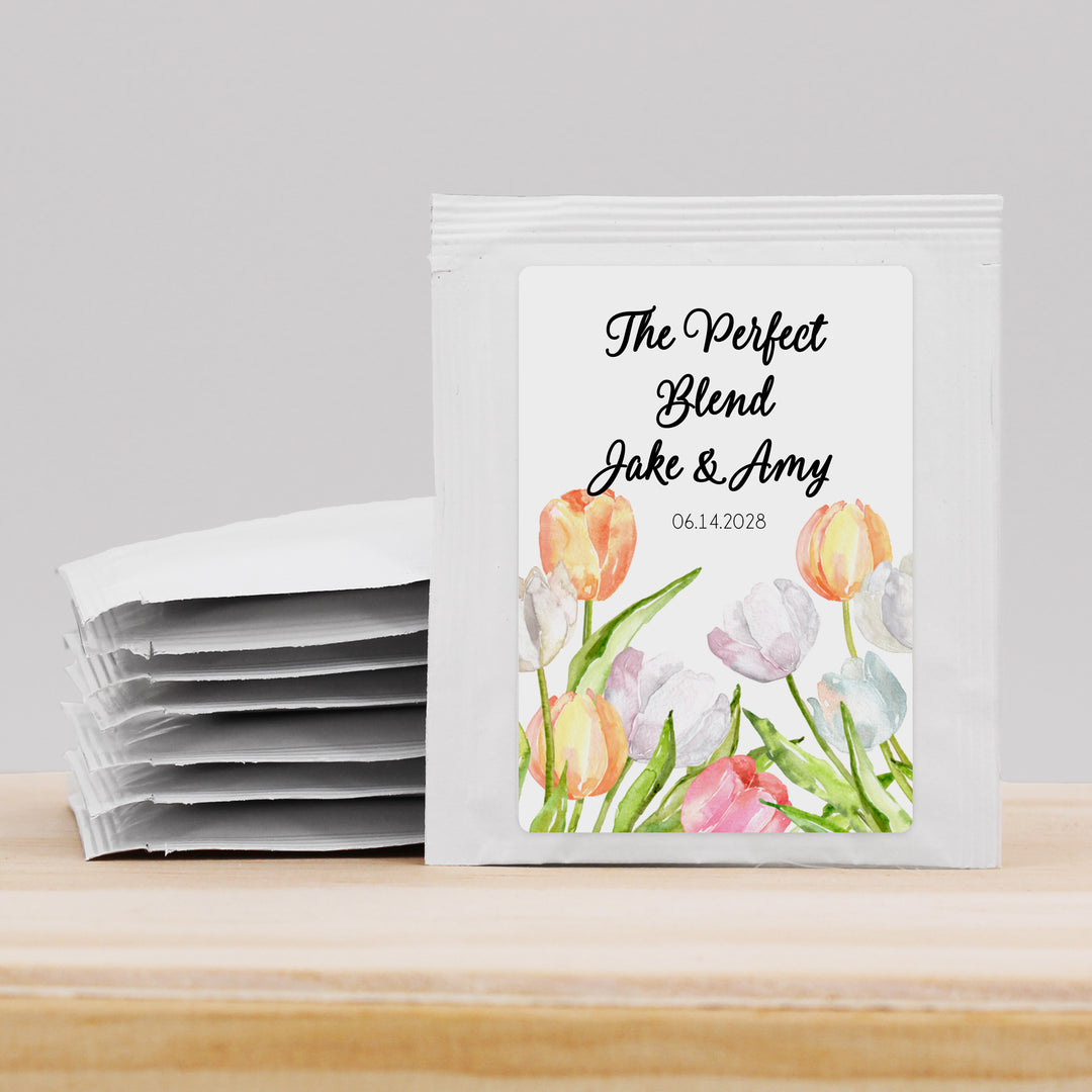 Bridal Shower Personalized Tea Bags, Watercolor Tulips