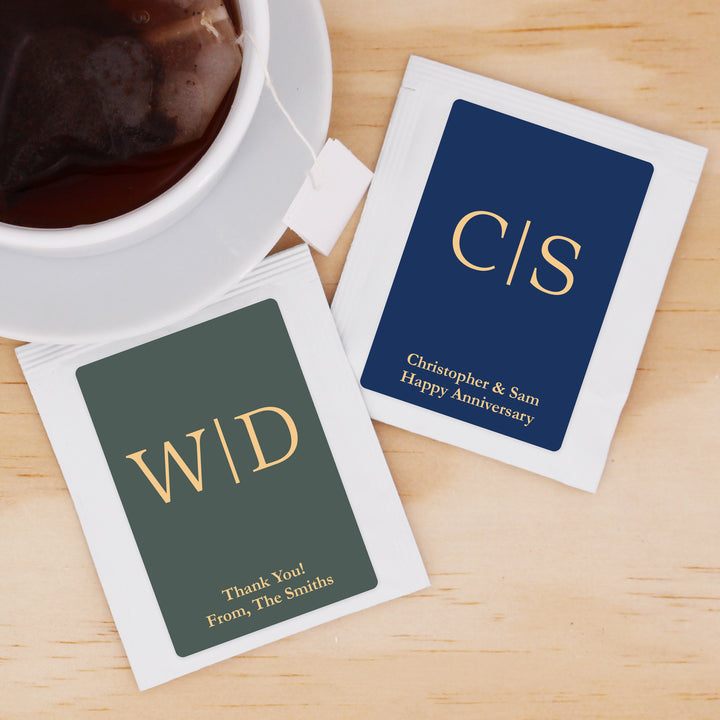 Wedding Favor Personalized Tea Bags, Wedding Initials, Gold Monogram Tea