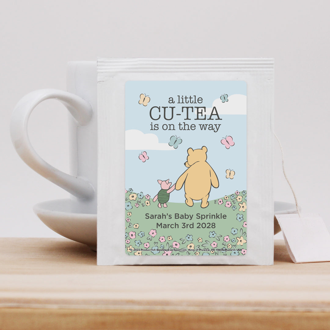 Winnie the Pooh Baby Shower Tea Bags, Baby Shower Favors, Baby Shower Tea, A Little Cu-Tea is on the Way, Pooh and Piglet Blue Skies