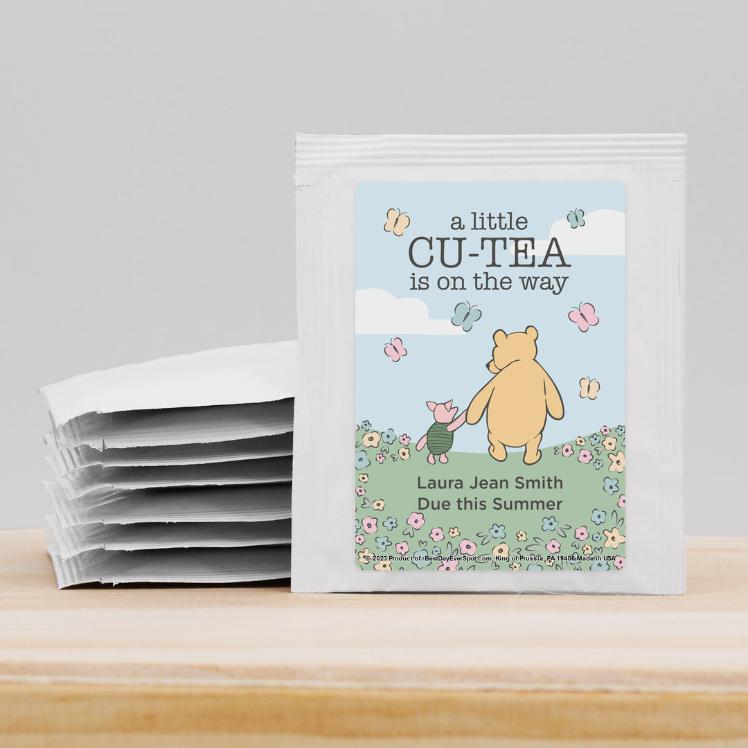 Winnie the Pooh Baby Shower Tea Bags, Baby Shower Favors, Baby Shower Tea, A Little Cu-Tea is on the Way, Pooh and Piglet Blue Skies