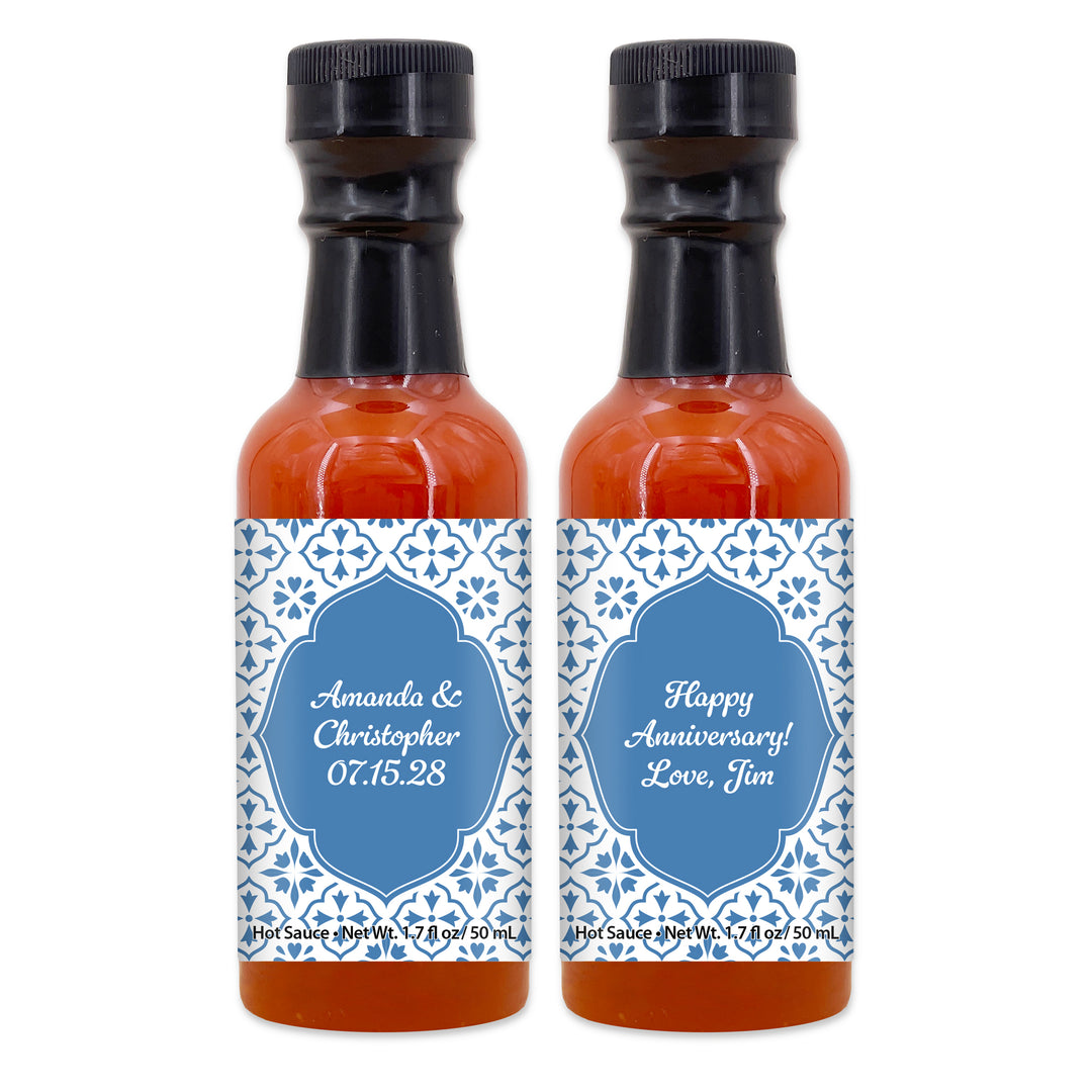 Hot Sauce Wedding Favors, Amalfi Coast Italian Wedding, Mediterranean Tile, 1.7 oz bottle of hot sauce