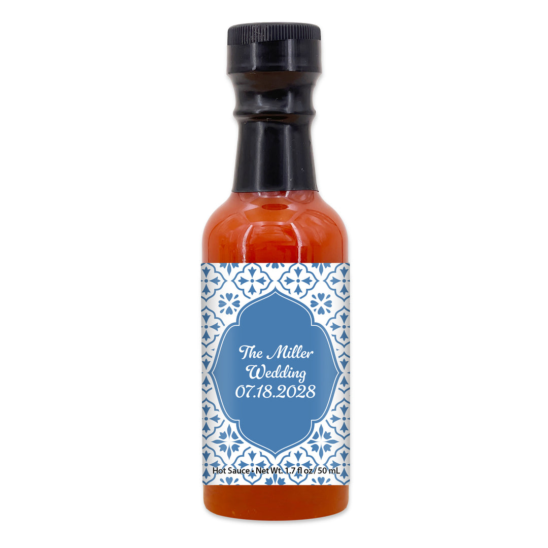 Hot Sauce Wedding Favors, Amalfi Coast Italian Wedding, Mediterranean Tile, 1.7 oz bottle of hot sauce