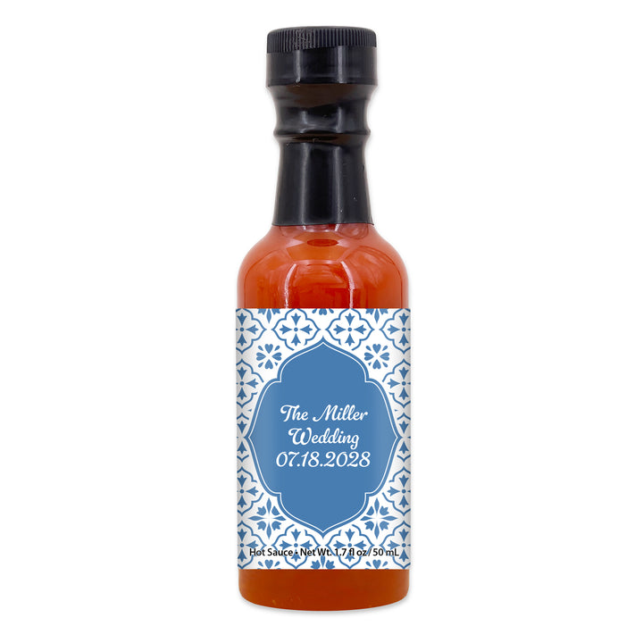 Hot Sauce Wedding Favors, Amalfi Coast Italian Wedding, Mediterranean Tile, 1.7 oz bottle of hot sauce