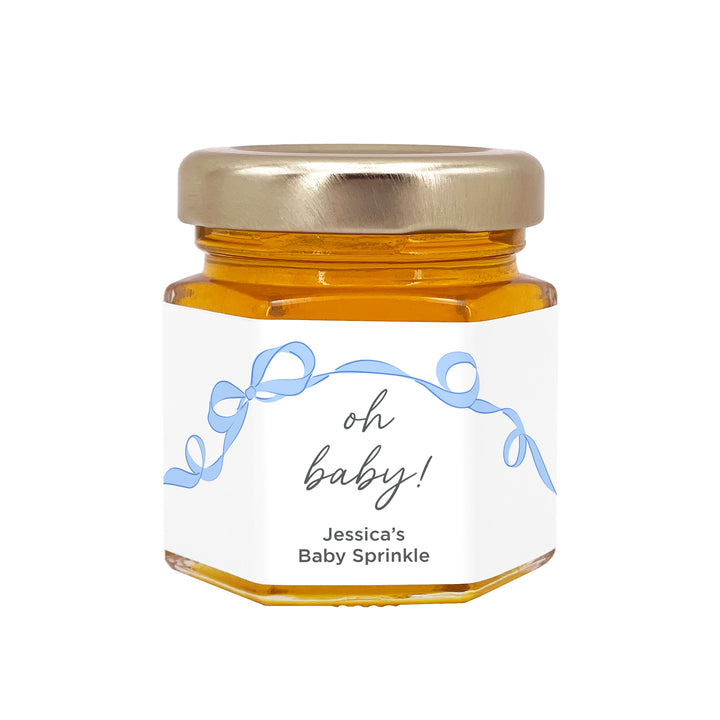 Baby Shower Favors, Mini Honey Jar Favors, Oh Baby, Hand Drawn Ribbon Bow