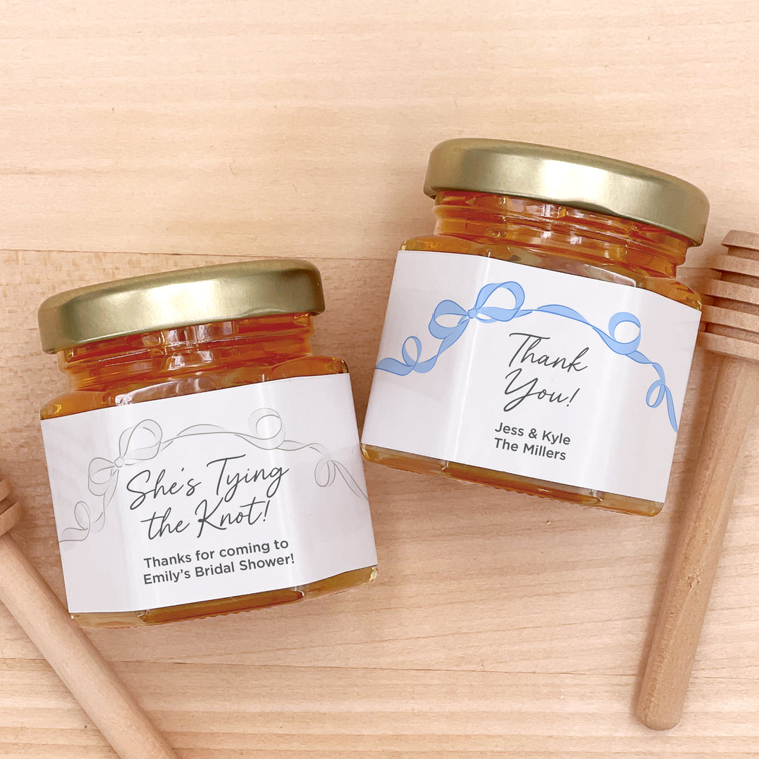 Honey Wedding Favors, Hand Drawn Ribbon, Tying the Knot