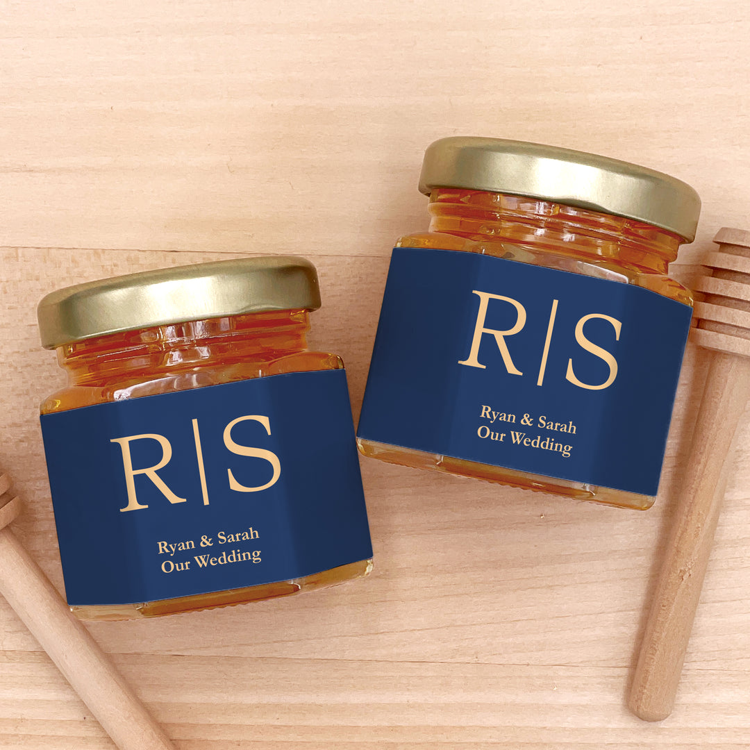 Honey Wedding Favors, Wedding Initials, Gold Monogram