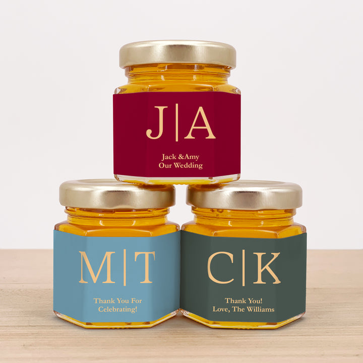 Honey Wedding Favors, Wedding Initials, Gold Monogram