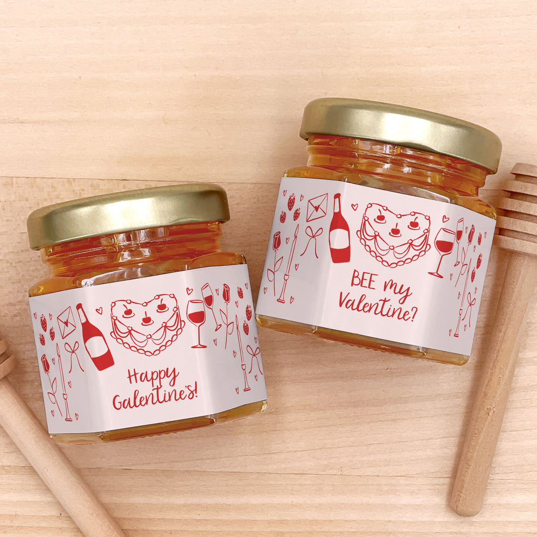 Honey Valentine's Day Favors, Galentine's Honey, Hand Drawn Valentine's Pattern Honey