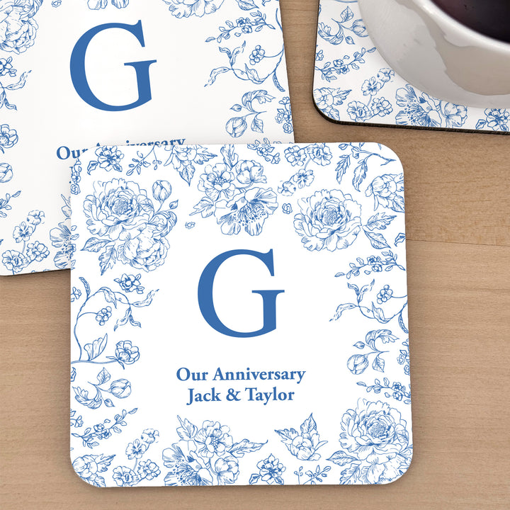 Personalized Wedding Coasters, Blue Chinoiserie, French Toile Monogram Coasters