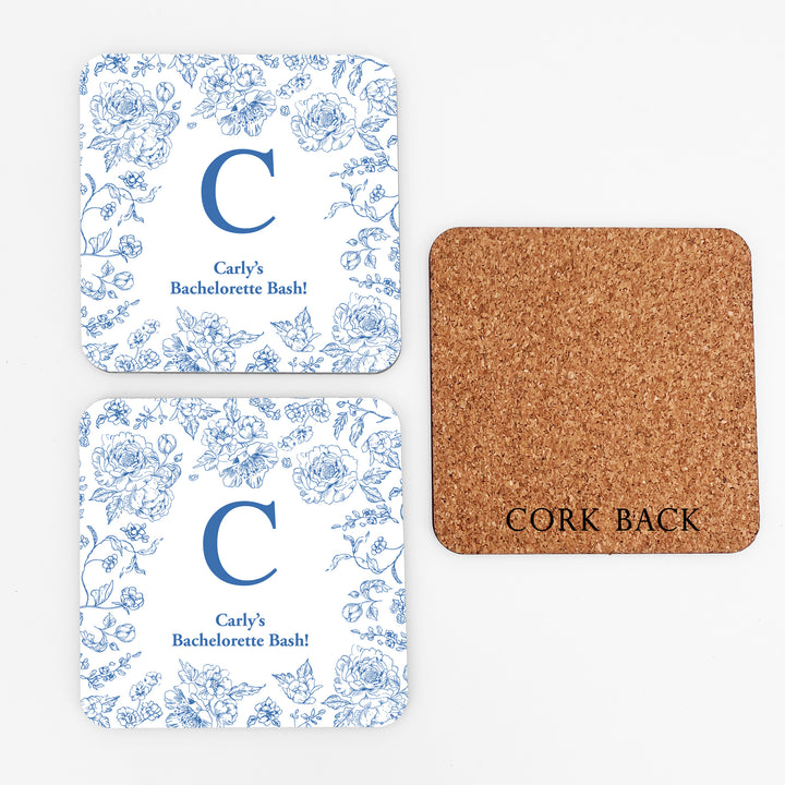 Personalized Wedding Coasters, Blue Chinoiserie, French Toile Monogram Coasters