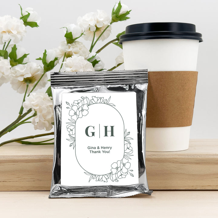 Custom Coffee Wedding Favors, Floral Line Drawing