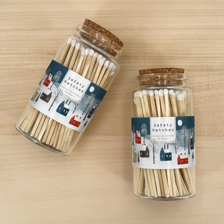 Apothecary Jar Safety Matches, Custom Decorative Matches, Home Décor Gifts, Snowy Village Match Jar