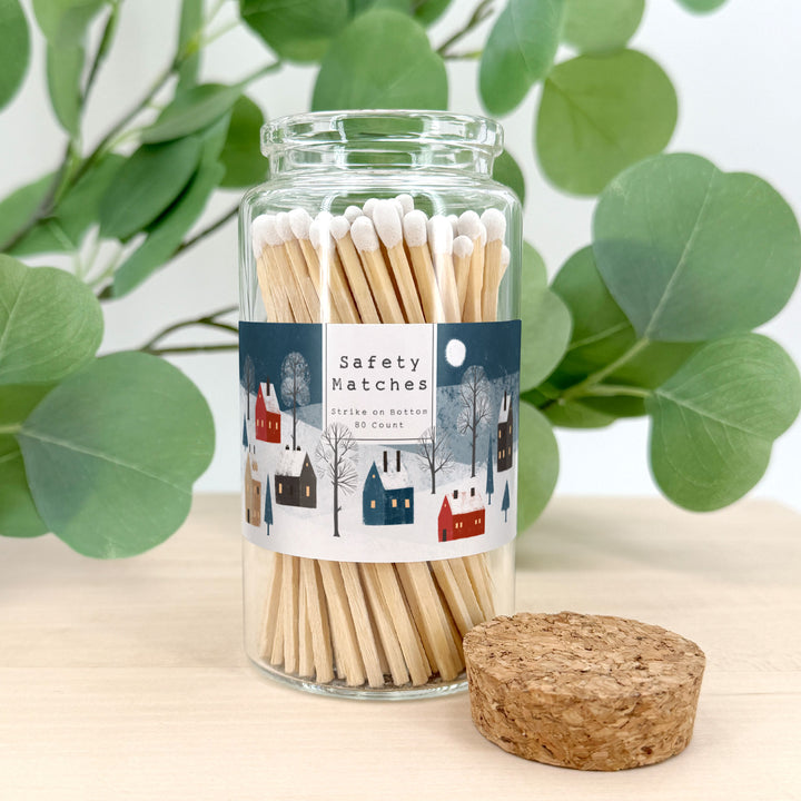 Apothecary Jar Safety Matches, Custom Decorative Matches, Home Décor Gifts, Snowy Village Match Jar