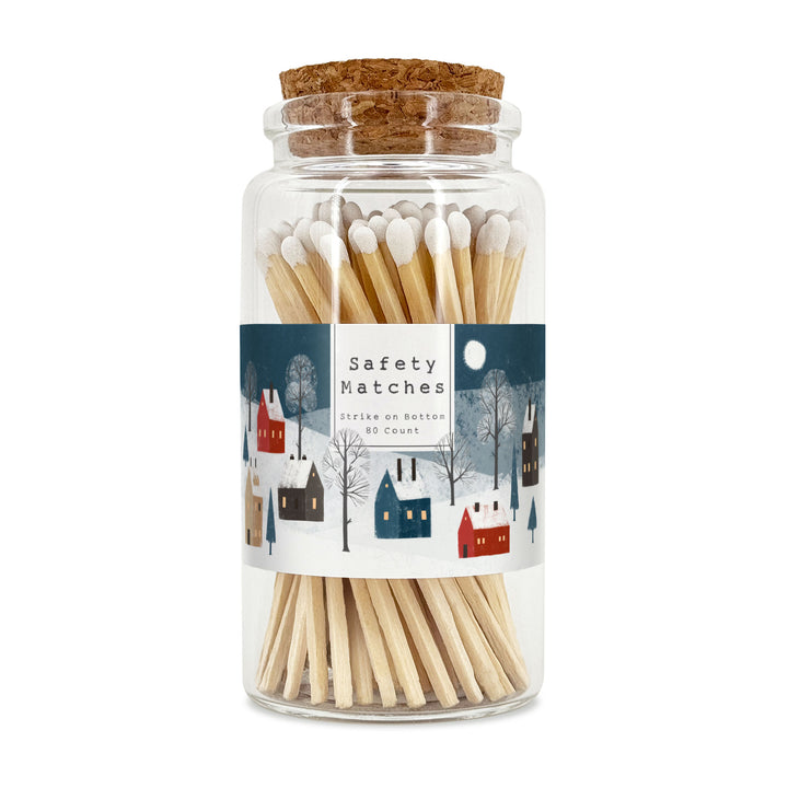 Apothecary Jar Safety Matches, Custom Decorative Matches, Home Décor Gifts, Snowy Village Match Jar