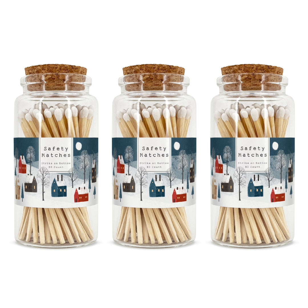 Apothecary Jar Safety Matches, Custom Decorative Matches, Home Décor Gifts, Snowy Village Match Jar