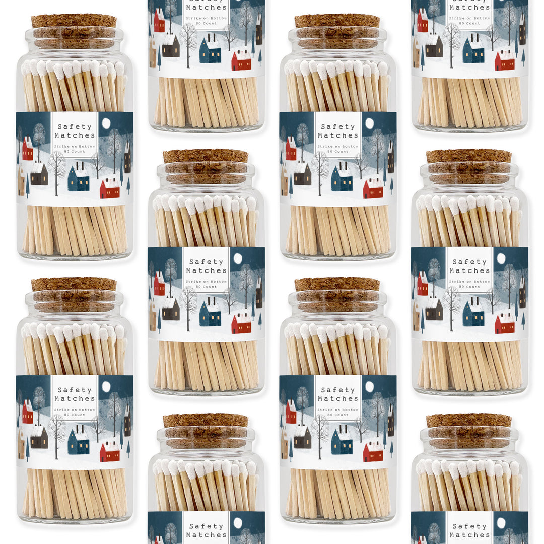 Apothecary Jar Safety Matches, Custom Decorative Matches, Home Décor Gifts, Snowy Village Match Jar