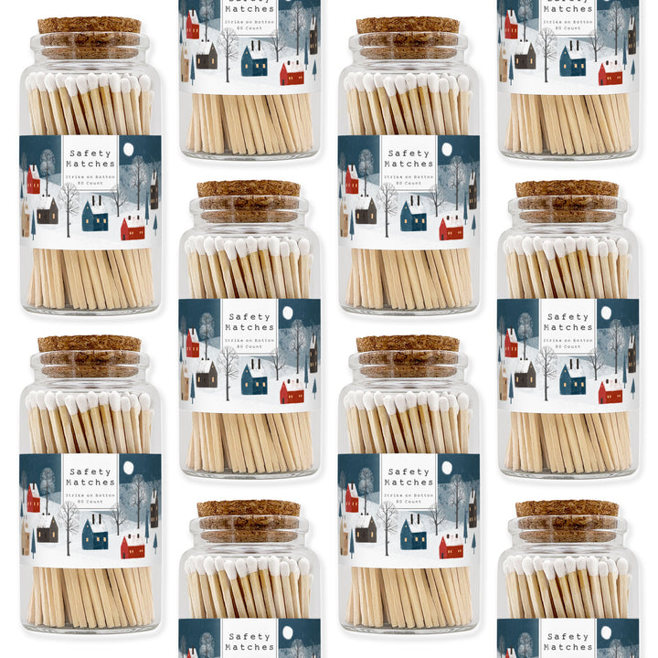 Apothecary Jar Safety Matches, Custom Decorative Matches, Home Décor Gifts, Snowy Village Match Jar