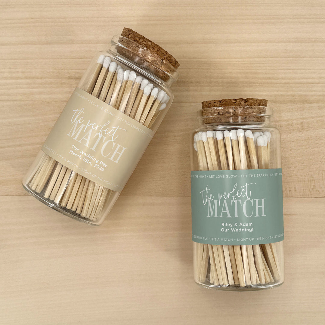 Apothecary Jar Safety Matches, Custom Decorative Matches, Home Décor Gifts, Wedding Script & Serif Match Jar