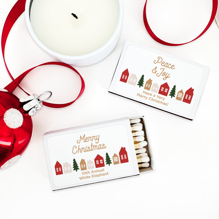 Personalized Christmas Matches, Christmas Village - Set of 50