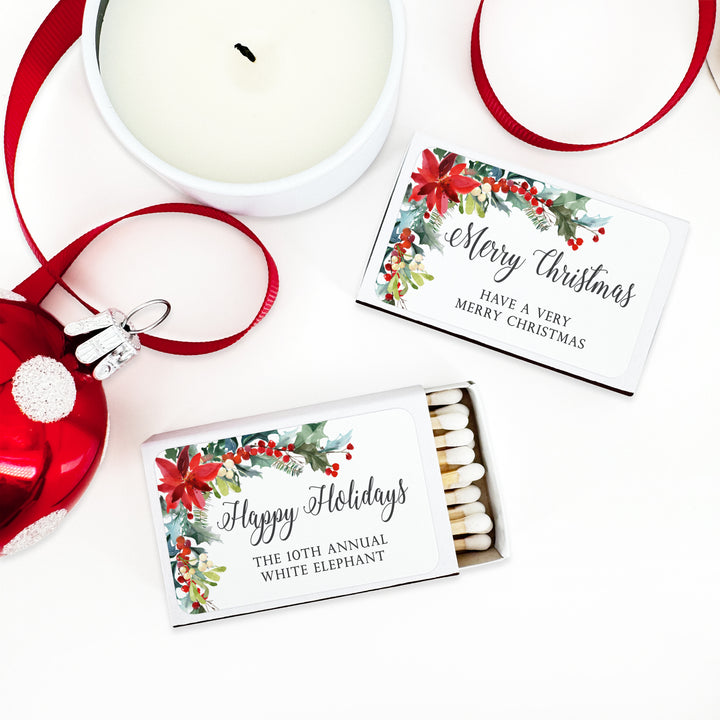 Personalized Christmas Matches, Poinsettia - Set of 50