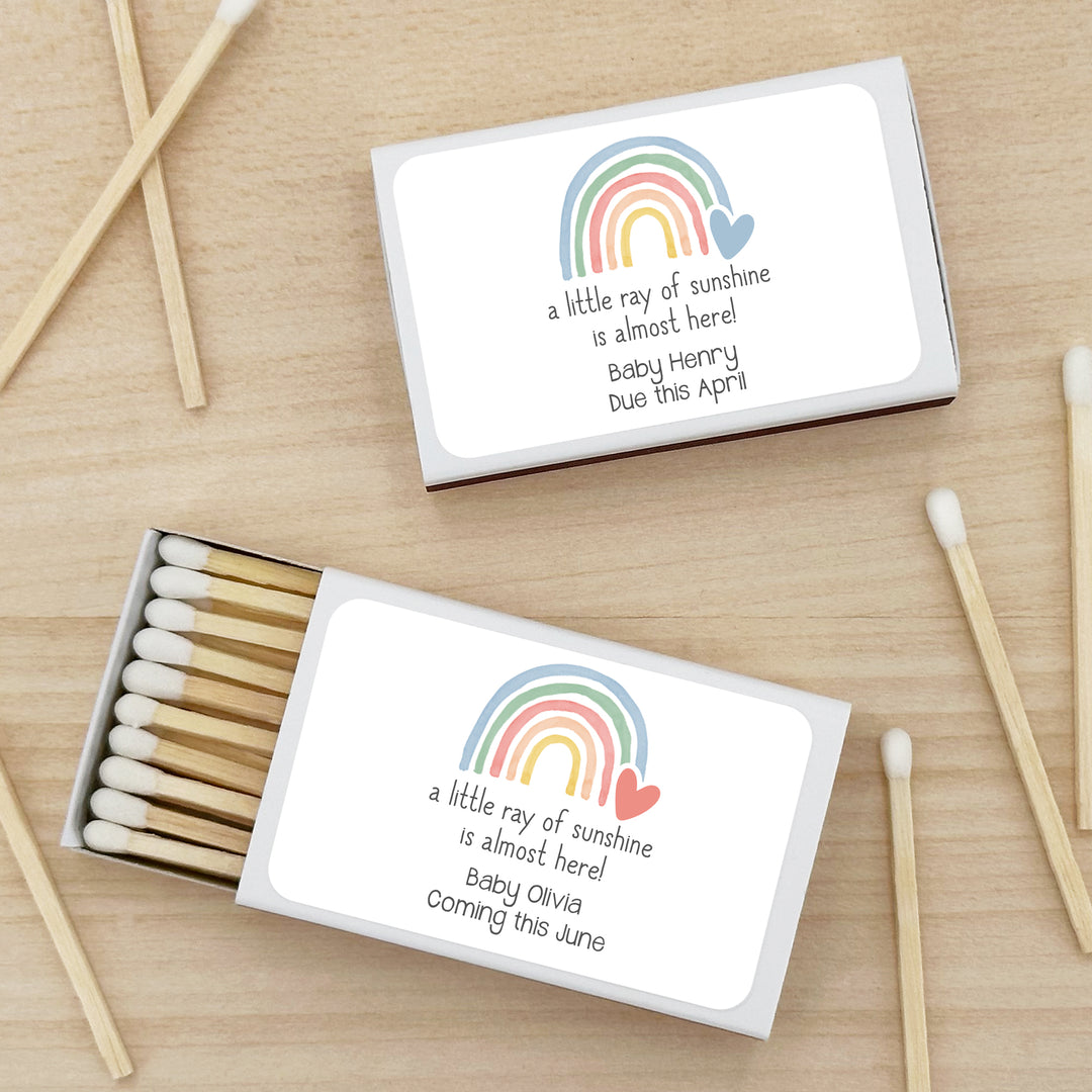 Baby Shower Favor Matches, Rainbow Heart (Set of 50)