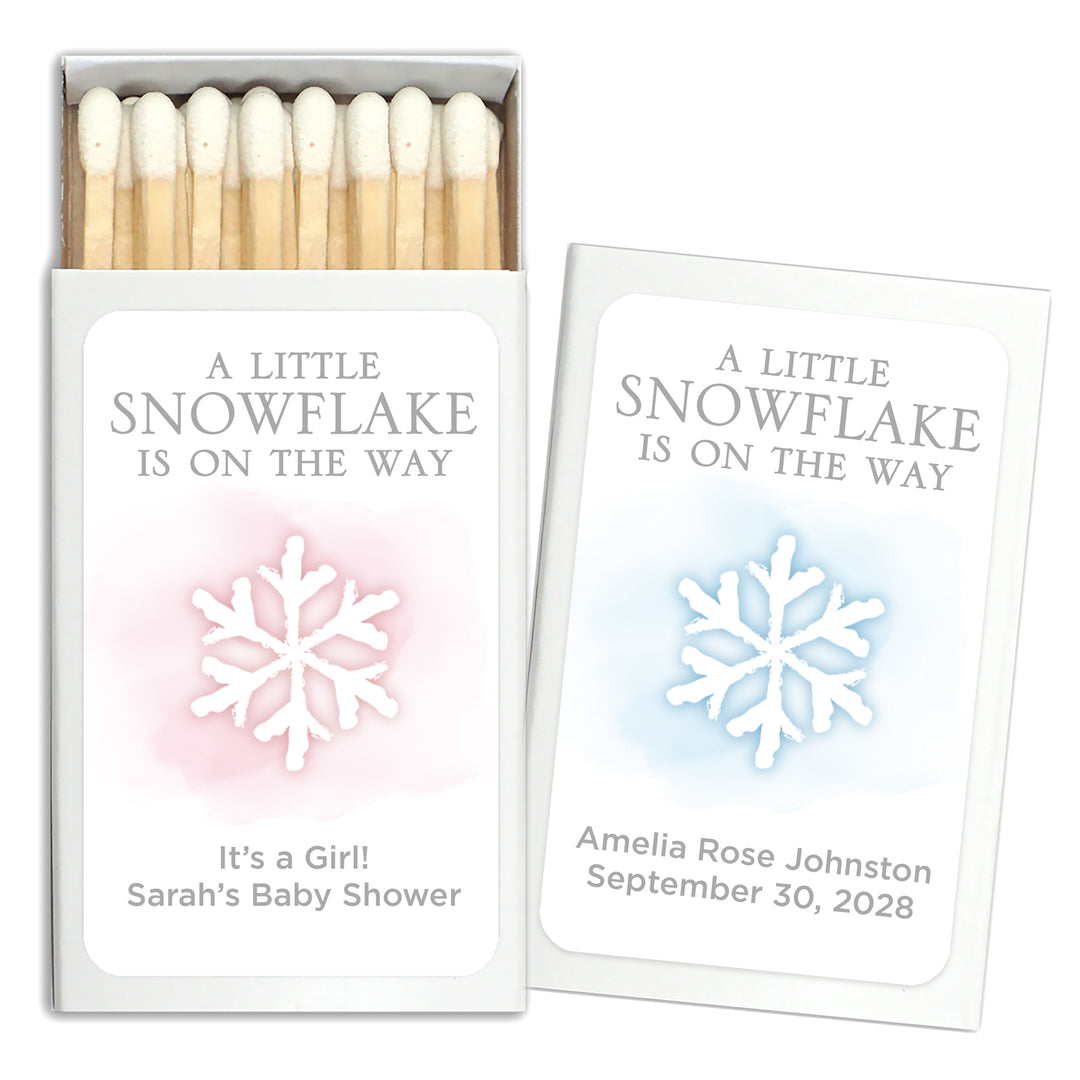 Baby Shower Favor Matches, A Little Snowflake is on the Way, Watercolor Snowflake (Set of 50)