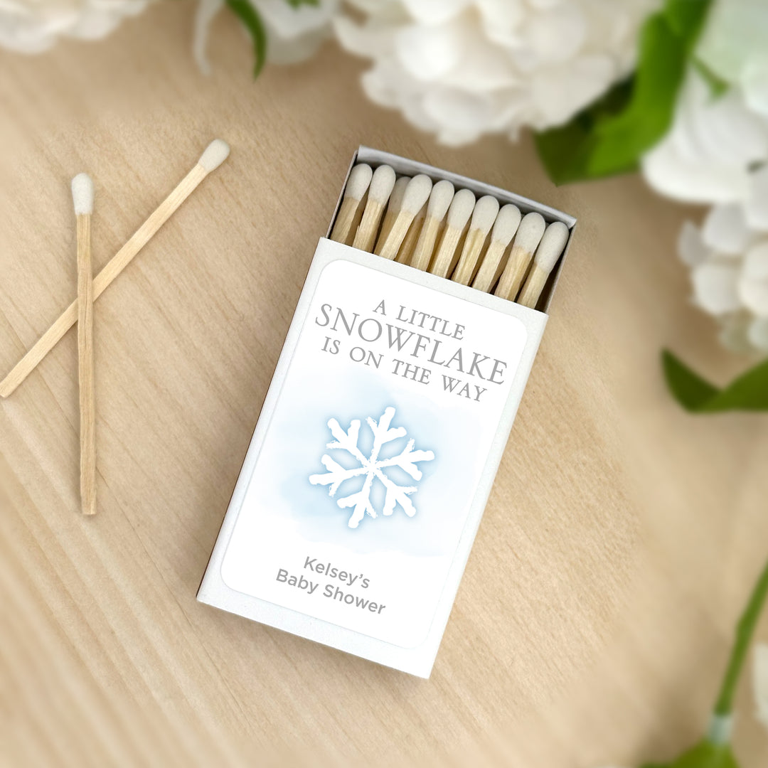 Baby Shower Favor Matches, A Little Snowflake is on the Way, Watercolor Snowflake (Set of 50)