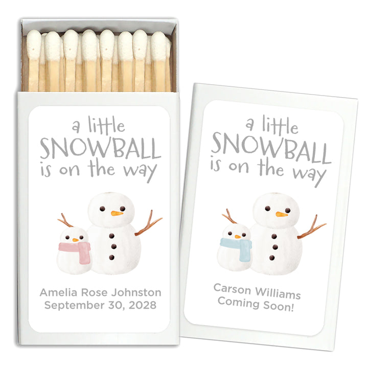 Baby Shower Favor Matches, A Little Snowball is on the Way, Watercolor Snowmen (Set of 50)