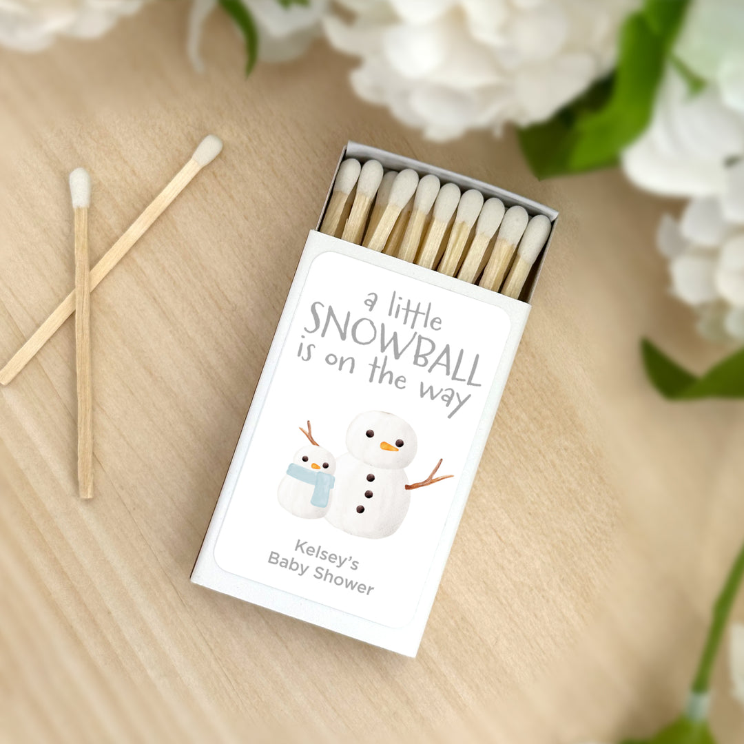 Baby Shower Favor Matches, A Little Snowball is on the Way, Watercolor Snowmen (Set of 50)