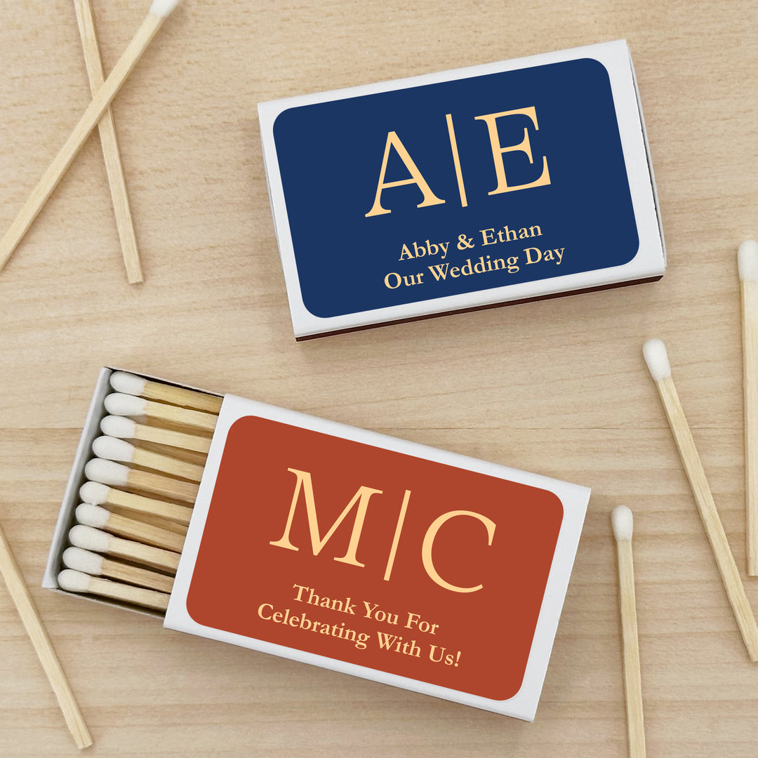 Wedding Favor Matches, Wedding Initials, Gold Monogram (Set of 50)