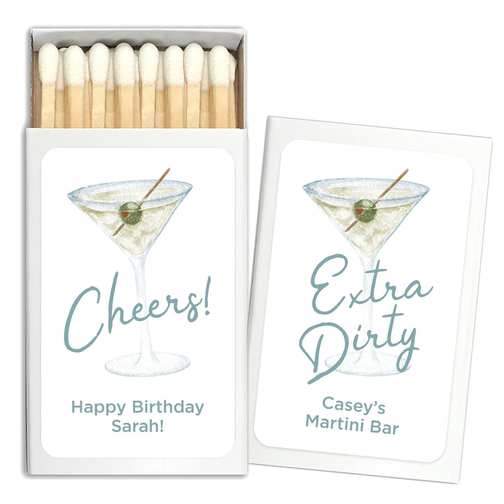 Custom Match Boxes, Bachelorette Favors, Birthday Favors, A Tini Bit Older, Martini Glass - Set of 50