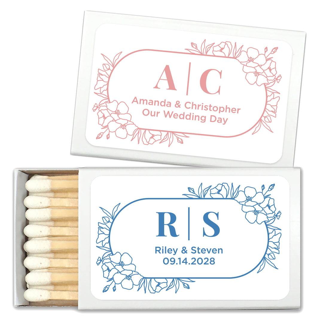 Wedding Favor Matches, Floral Line Drawing (Set of 50)