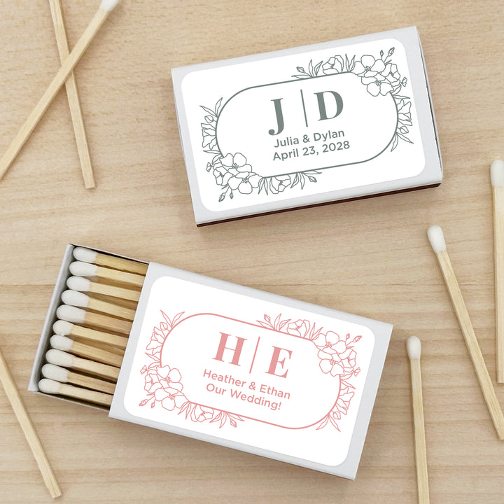 Wedding Favor Matches, Floral Line Drawing (Set of 50)