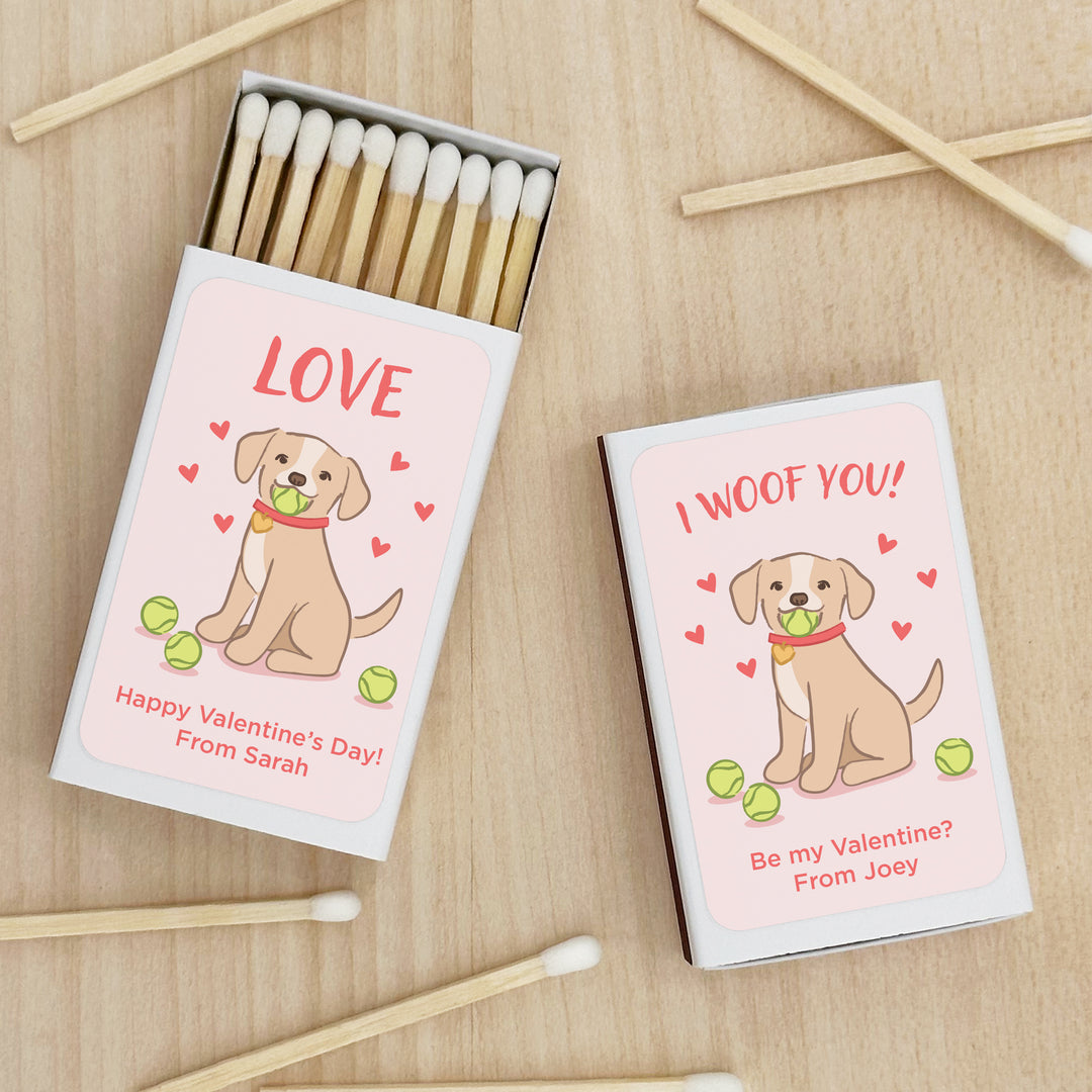 Custom Match Boxes, Valentine's Matchboxes, Galentine's Matches, I Chews You, Valentine's Puppy - Set of 50