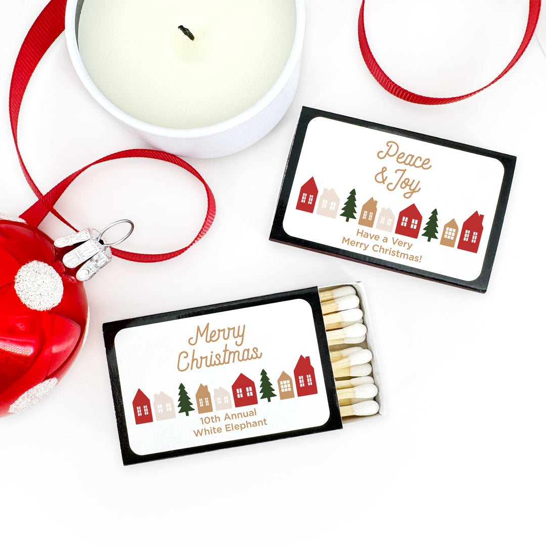 Personalized Christmas Matches, Christmas Village - Set of 50