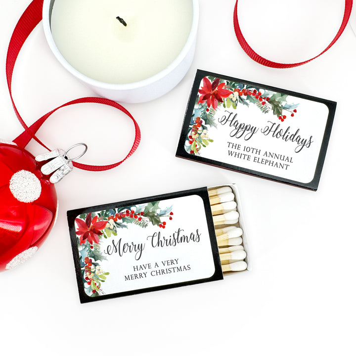 Personalized Christmas Matches, Poinsettia - Set of 50