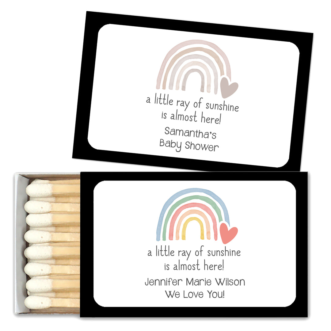 Baby Shower Favor Matches, Rainbow Heart (Set of 50)