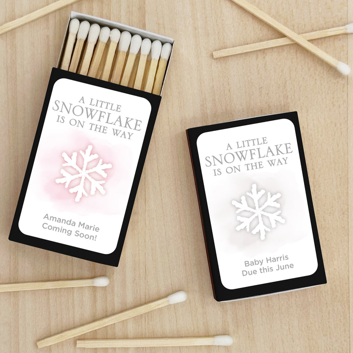 Baby Shower Favor Matches, A Little Snowflake is on the Way, Watercolor Snowflake (Set of 50)